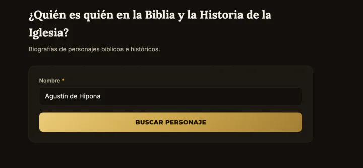 Pantalla real de Quién es quién buscando la biografía de Agustín de Hipona