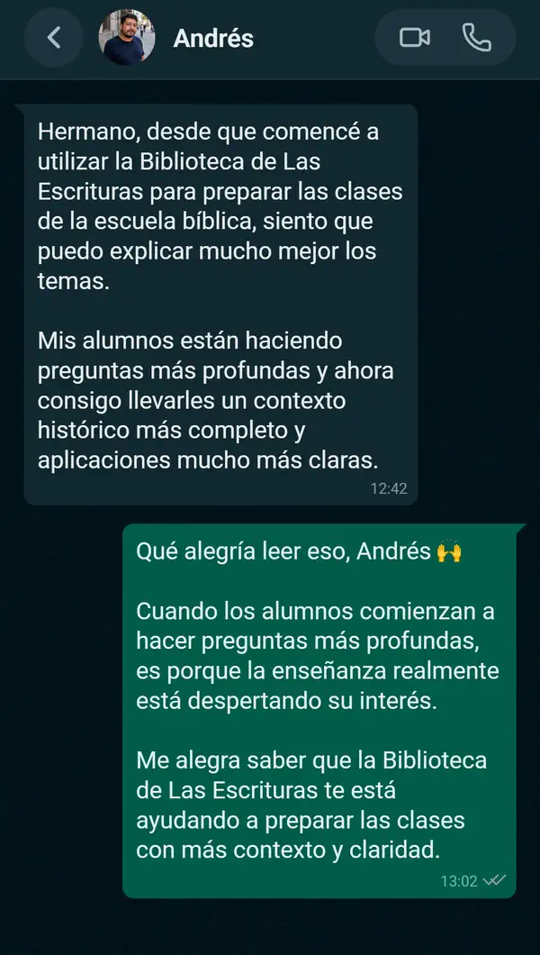 Andrés: desde que prepara las clases de la escuela bíblica con la plataforma explica mucho mejor los temas
